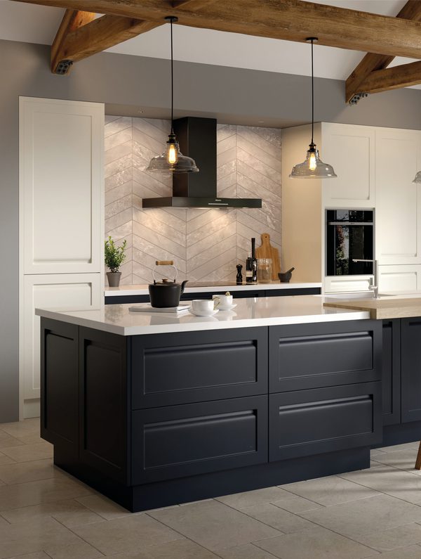 Savoy shaker kitchen door in Limestone & Anthracite finish