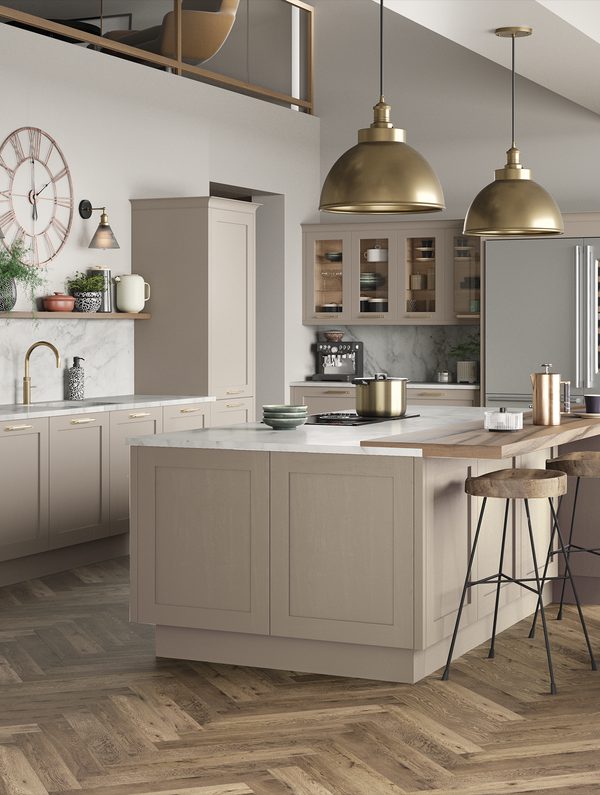 Sterling shaker kitchen door in Painted Pebble finish